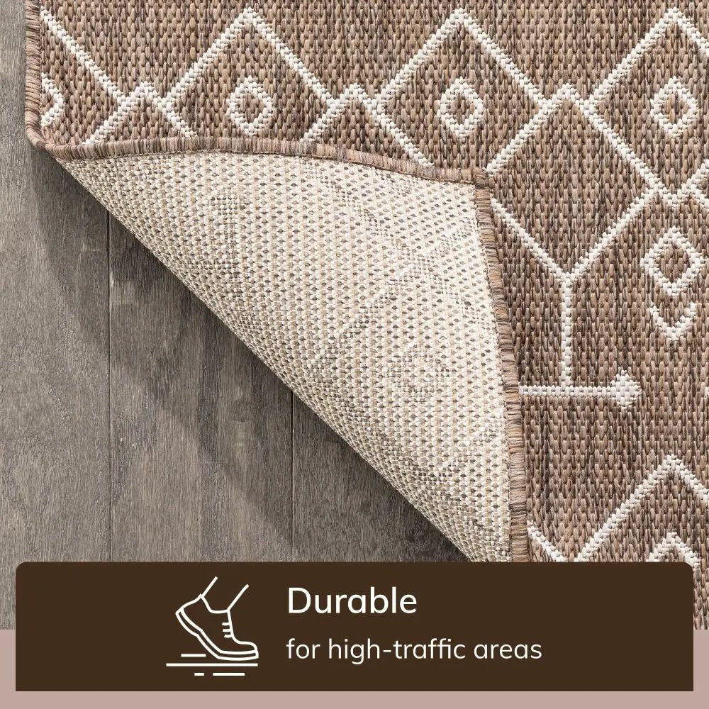 Nord Moroccan Tribal Indoor Outdoor Taupe Flatweave Rug Well Woven