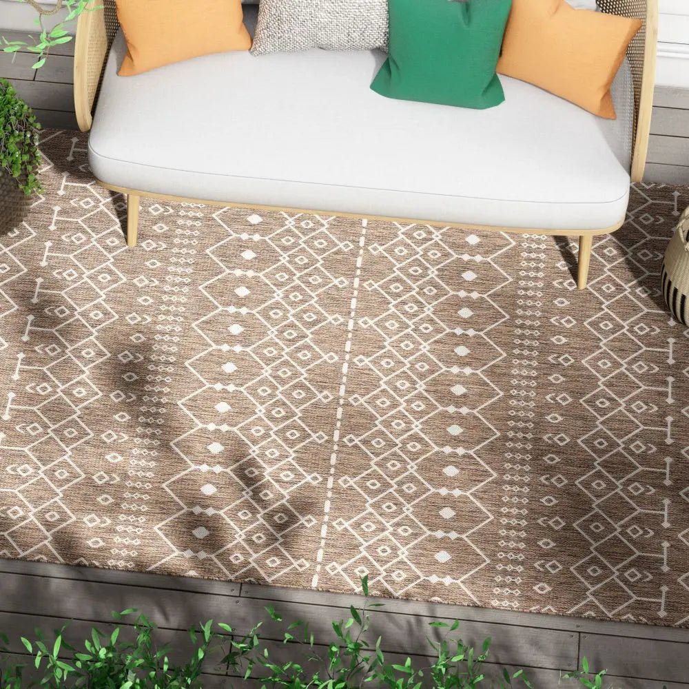 Nord Moroccan Tribal Indoor Outdoor Taupe Flatweave Rug Well Woven