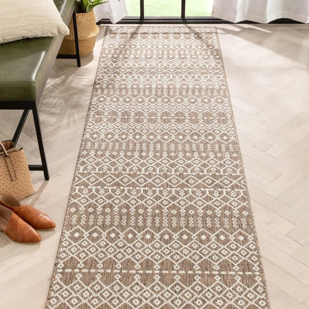 Nord Moroccan Tribal Indoor Outdoor Taupe Flatweave Rug Well Woven