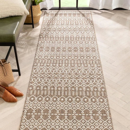 Nord Moroccan Tribal Indoor Outdoor Taupe Flatweave Rug Well Woven