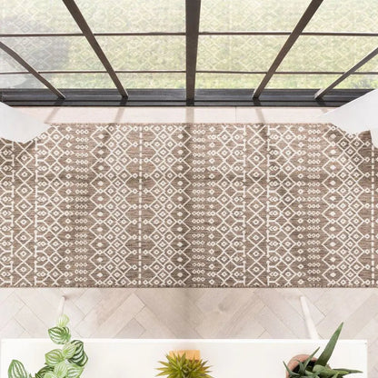 Nord Moroccan Tribal Indoor Outdoor Taupe Flatweave Rug Well Woven