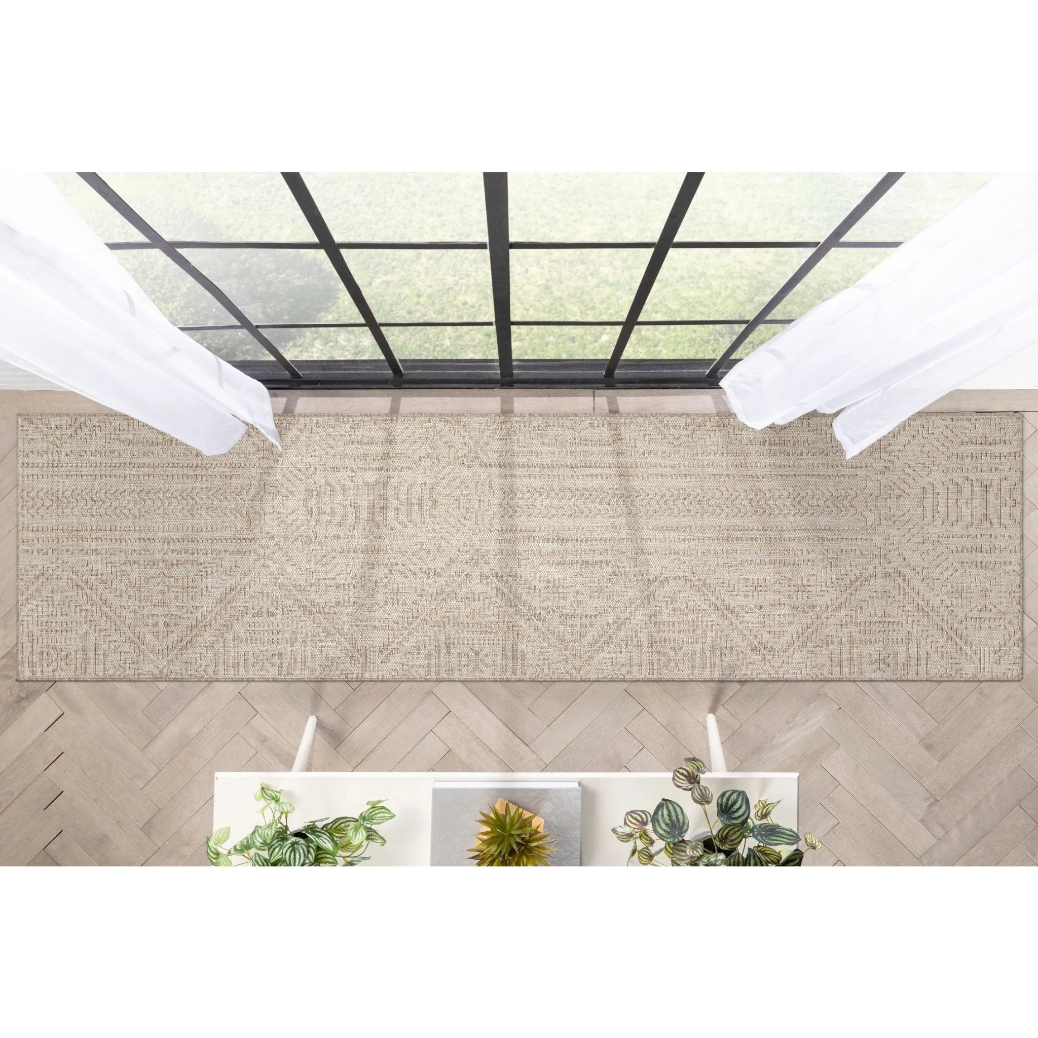 Khalo Tribal Indoor/Outdoor Beige Flat-Weave 5'3" x 7'3" Rug Well Woven