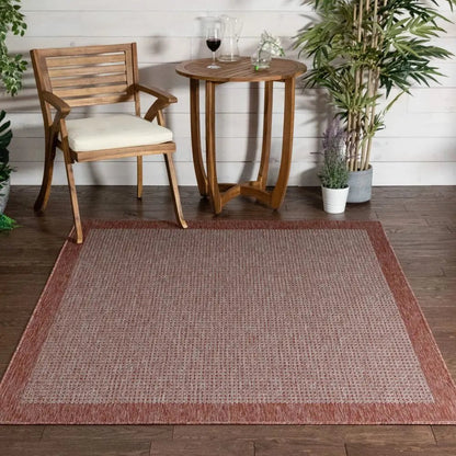 Odin Solid & Striped Border Indoor Outdoor Coral Flatweave Rug Well Woven