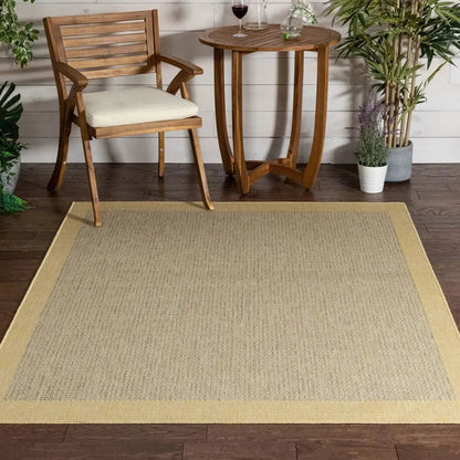 Odin Solid & Striped Border Indoor Outdoor Yellow Flatweave Rug Well Woven