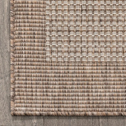 Odin Solid & Striped Border Indoor Outdoor Ivory Flatweave Rug Well Woven