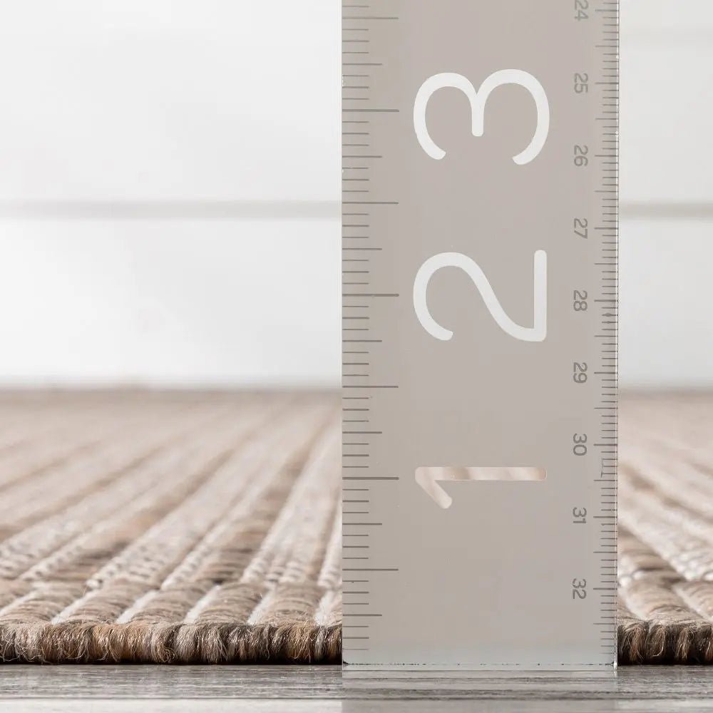 Odin Solid & Striped Border Indoor Outdoor Ivory Flatweave Rug Well Woven