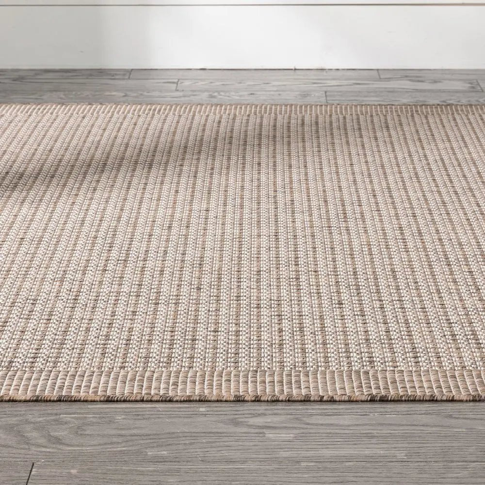 Odin Solid & Striped Border Indoor Outdoor Ivory Flatweave Rug Well Woven