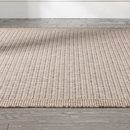 Odin Solid & Striped Border Indoor Outdoor Ivory Flatweave Rug Well Woven