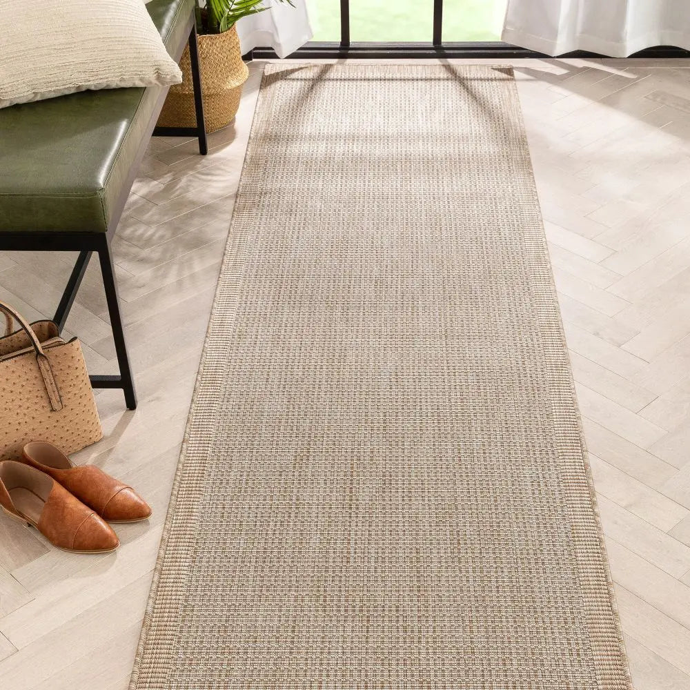Odin Solid & Striped Border Indoor Outdoor Ivory Flatweave Rug Well Woven
