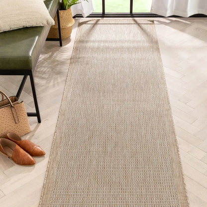 Odin Solid & Striped Border Indoor Outdoor Ivory Flatweave Rug Well Woven