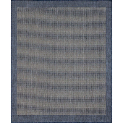 Odin Solid & Striped Border Indoor Outdoor Blue Flatweave Rug Well Woven