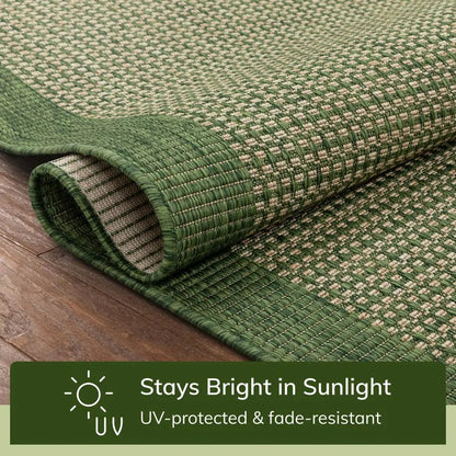 Odin Solid & Striped Border Indoor Outdoor Green Flatweave Rug Well Woven