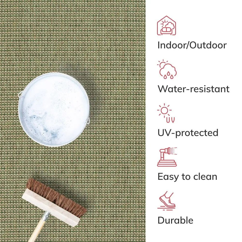 Odin Solid & Striped Border Indoor Outdoor Green Flatweave Rug Well Woven