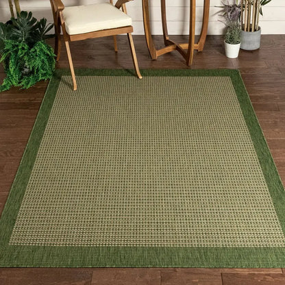 Odin Solid & Striped Border Indoor Outdoor Green Flatweave Rug Well Woven