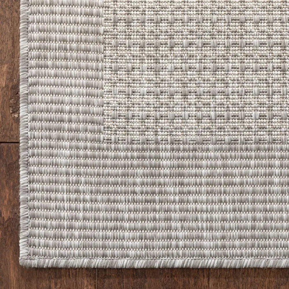 Odin Solid & Striped Border Indoor Outdoor Grey Ivory Flatweave Rug Well Woven