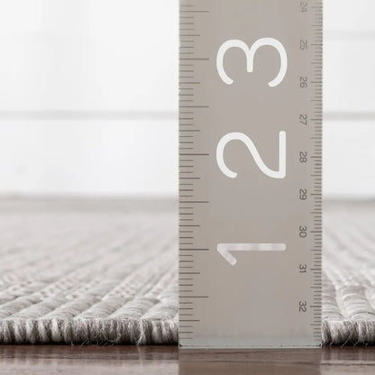 Odin Solid & Striped Border Indoor Outdoor Grey Ivory Flatweave Rug Well Woven