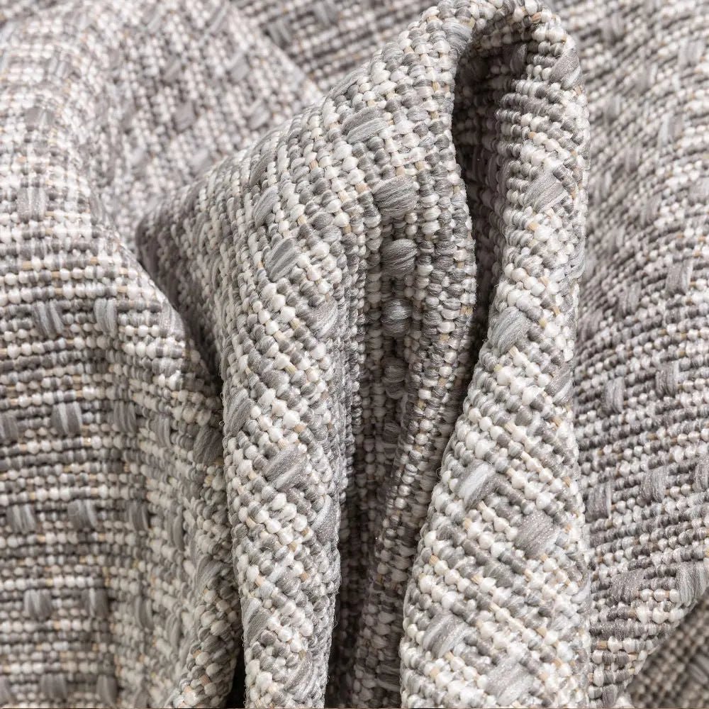 Odin Solid & Striped Border Indoor Outdoor Grey Ivory Flatweave Rug Well Woven