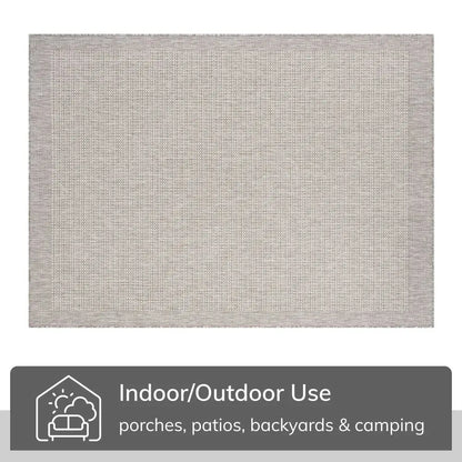 Odin Solid & Striped Border Indoor Outdoor Grey Ivory Flatweave Rug Well Woven
