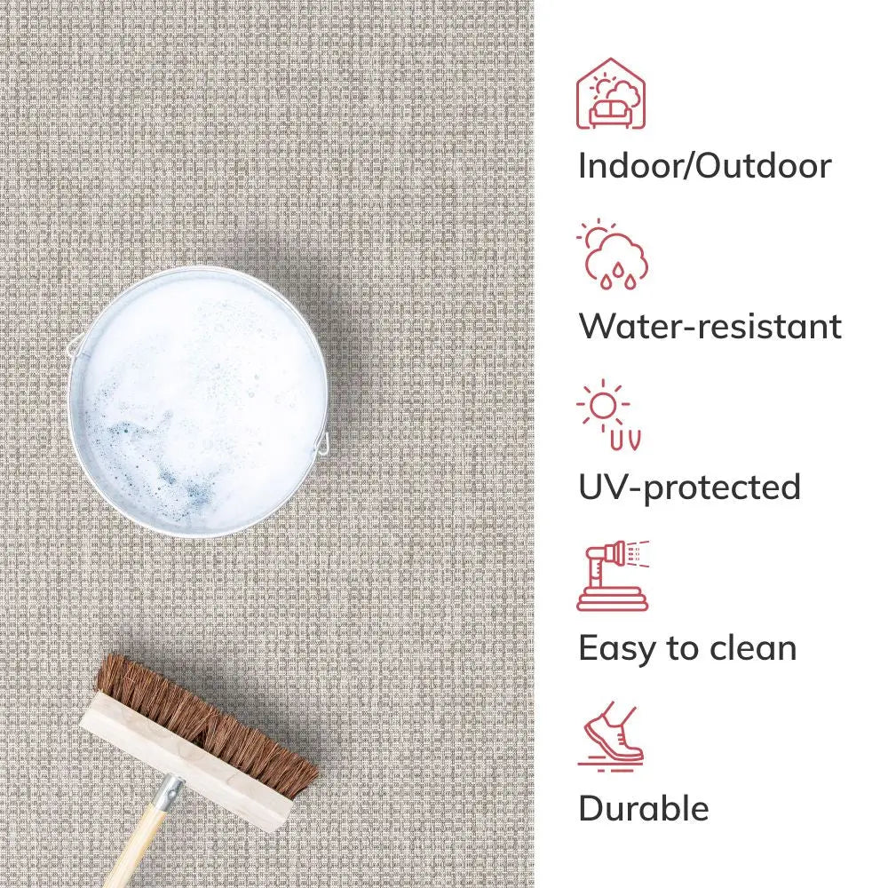 Odin Solid & Striped Border Indoor Outdoor Grey Ivory Flatweave Rug Well Woven