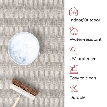 Odin Solid & Striped Border Indoor Outdoor Grey Ivory Flatweave Rug Well Woven