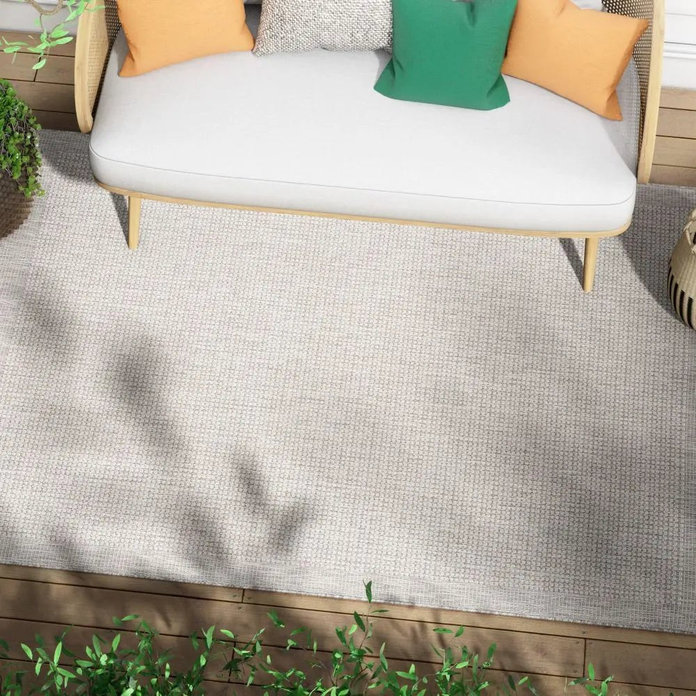 Odin Solid & Striped Border Indoor Outdoor Grey Ivory Flatweave Rug Well Woven