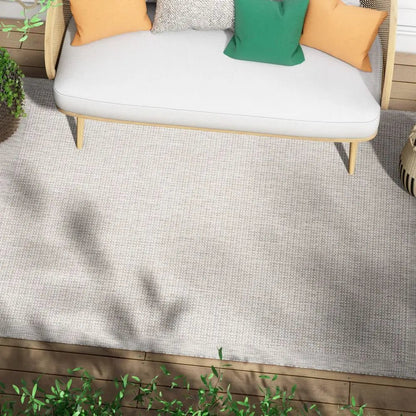 Odin Solid & Striped Border Indoor Outdoor Grey Ivory Flatweave Rug Well Woven