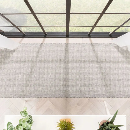 Odin Solid & Striped Border Indoor Outdoor Grey Ivory Flatweave Rug Well Woven