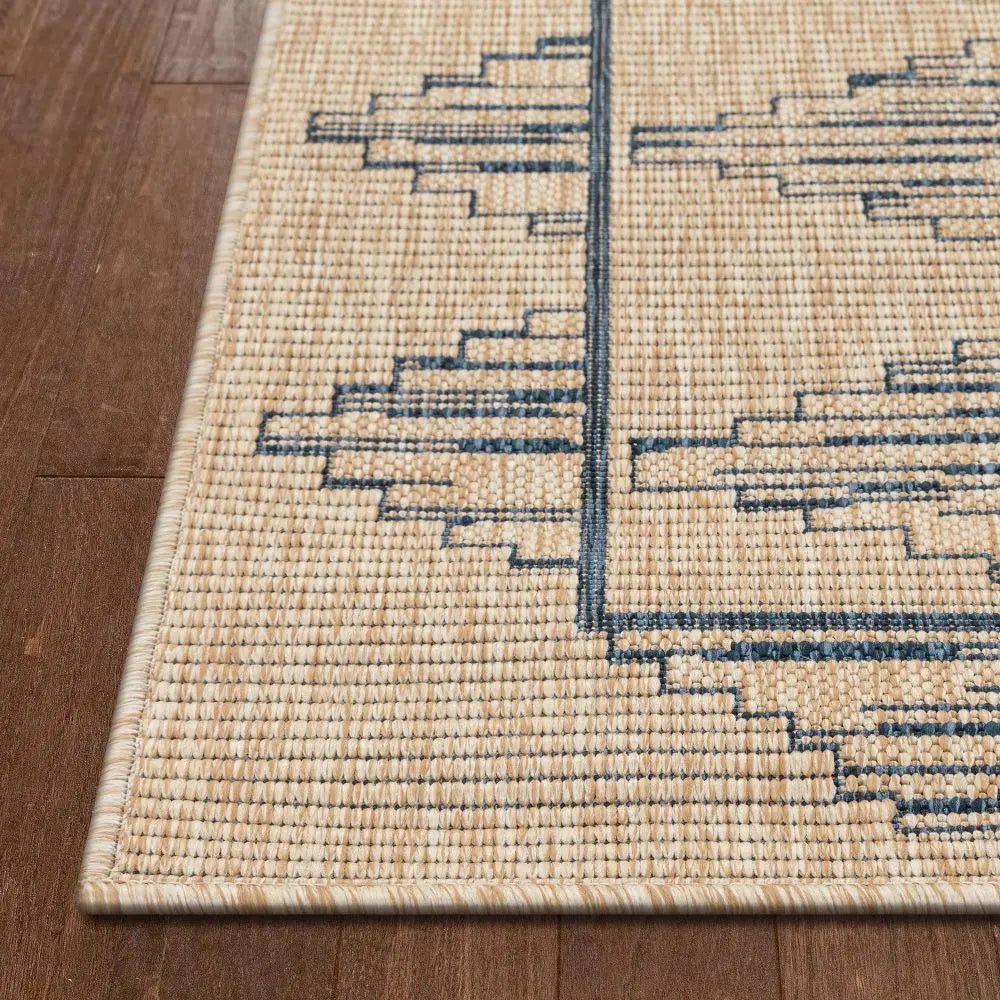 Vidar Trellis Diamond Pattern Indoor Outdoor Blue Beige Flatweave Rug Well Woven