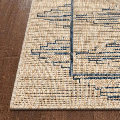 Vidar Trellis Diamond Pattern Indoor Outdoor Blue Beige Flatweave Rug Well Woven