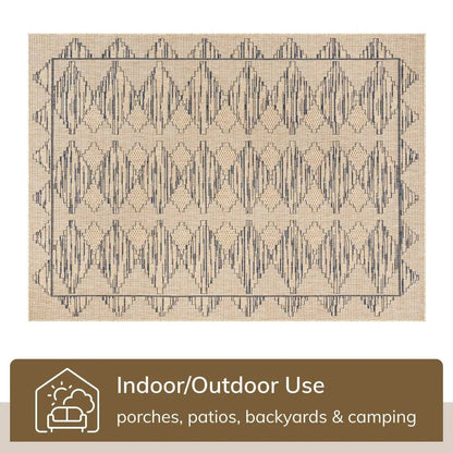 Vidar Trellis Diamond Pattern Indoor Outdoor Blue Beige Flatweave Rug Well Woven