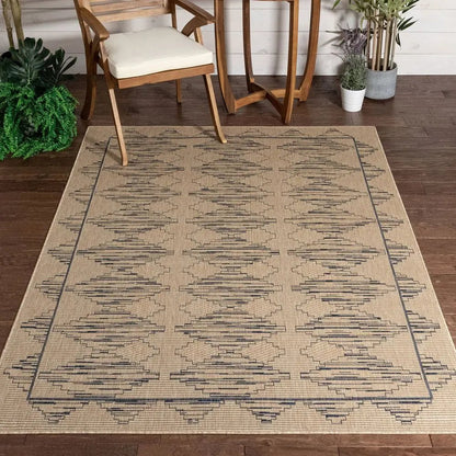 Vidar Trellis Diamond Pattern Indoor Outdoor Blue Beige Flatweave Rug Well Woven