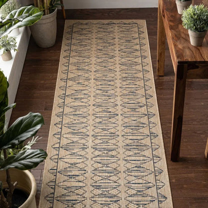 Vidar Trellis Diamond Pattern Indoor Outdoor Blue Beige Flatweave Rug Well Woven