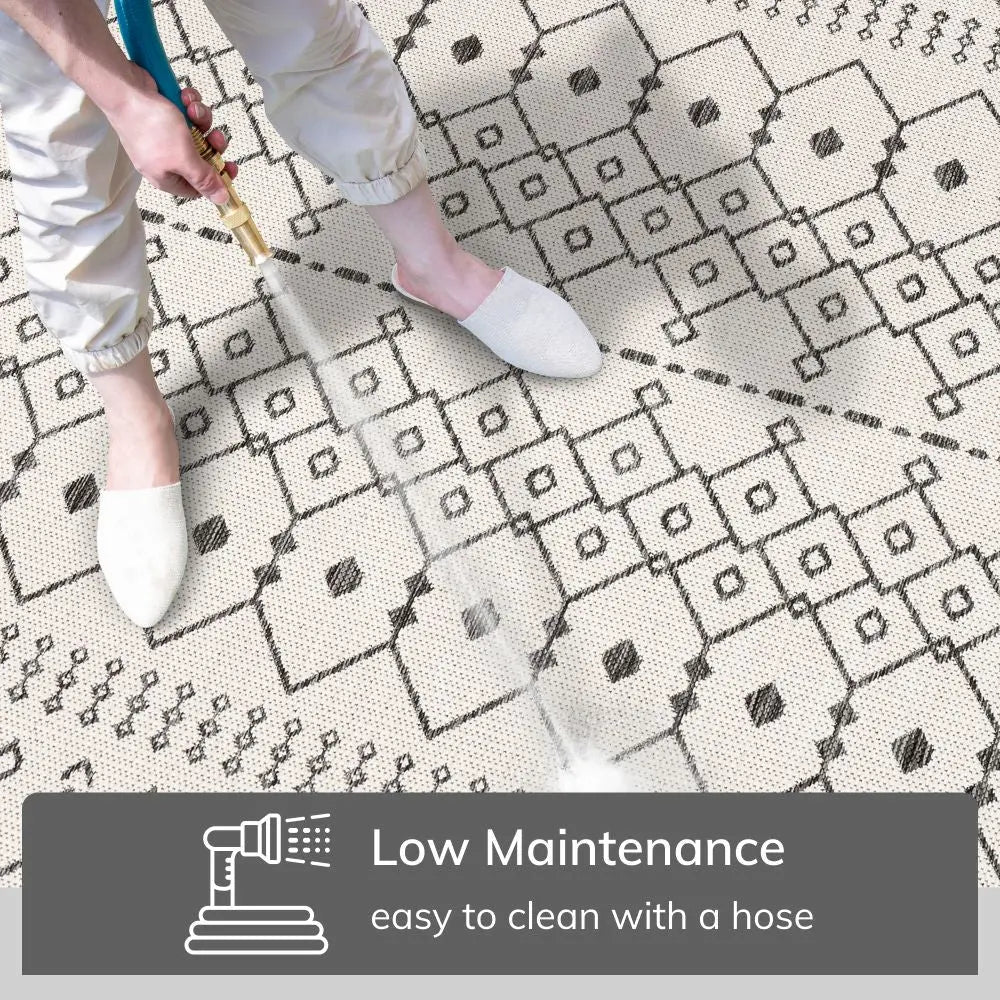 Nord Moroccan Tribal Indoor Outdoor Ivory Flatweave Rug Well Woven