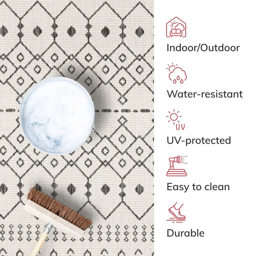 Nord Moroccan Tribal Indoor Outdoor Ivory Flatweave Rug Well Woven