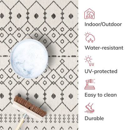 Nord Moroccan Tribal Indoor Outdoor Ivory Flatweave Rug Well Woven