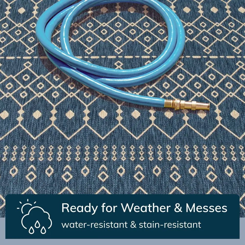 Medusa Nord Moroccan Tribal Indoor Outdoor Blue Flatweave Area Rug