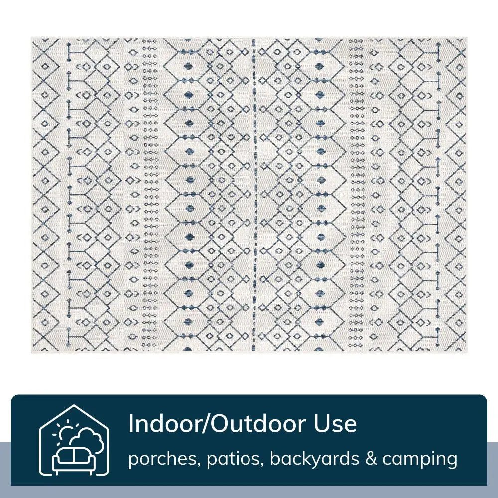 Nord Moroccan Tribal Indoor Outdoor Light Blue Flatweave Rug Well Woven