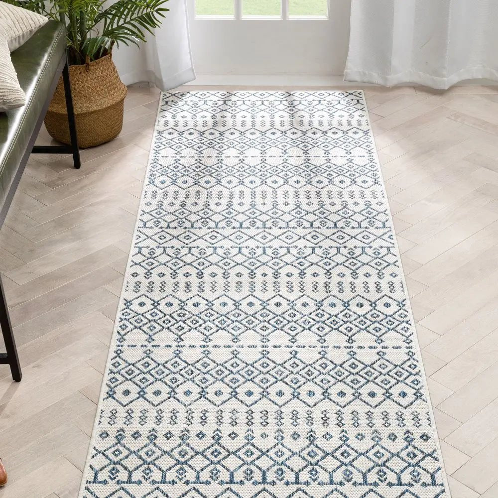 Nord Moroccan Tribal Indoor Outdoor Light Blue Flatweave Rug Well Woven