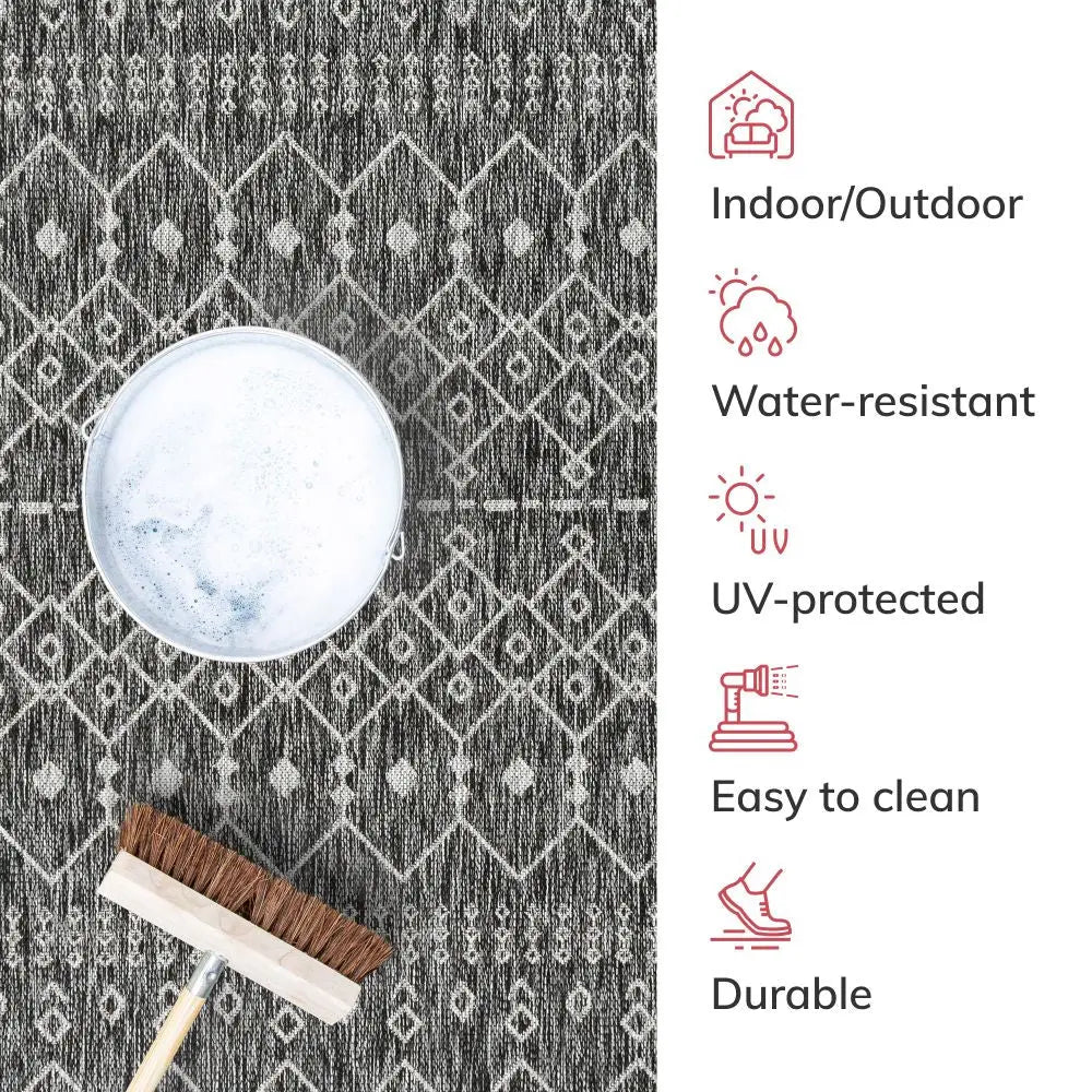 Nord Moroccan Tribal Indoor Outdoor Grey Flatweave Rug Well Woven