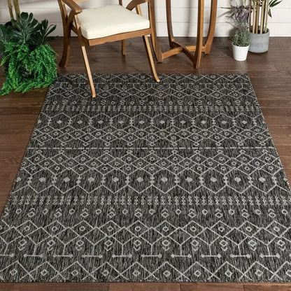 Nord Moroccan Tribal Indoor Outdoor Grey Flatweave Rug Well Woven