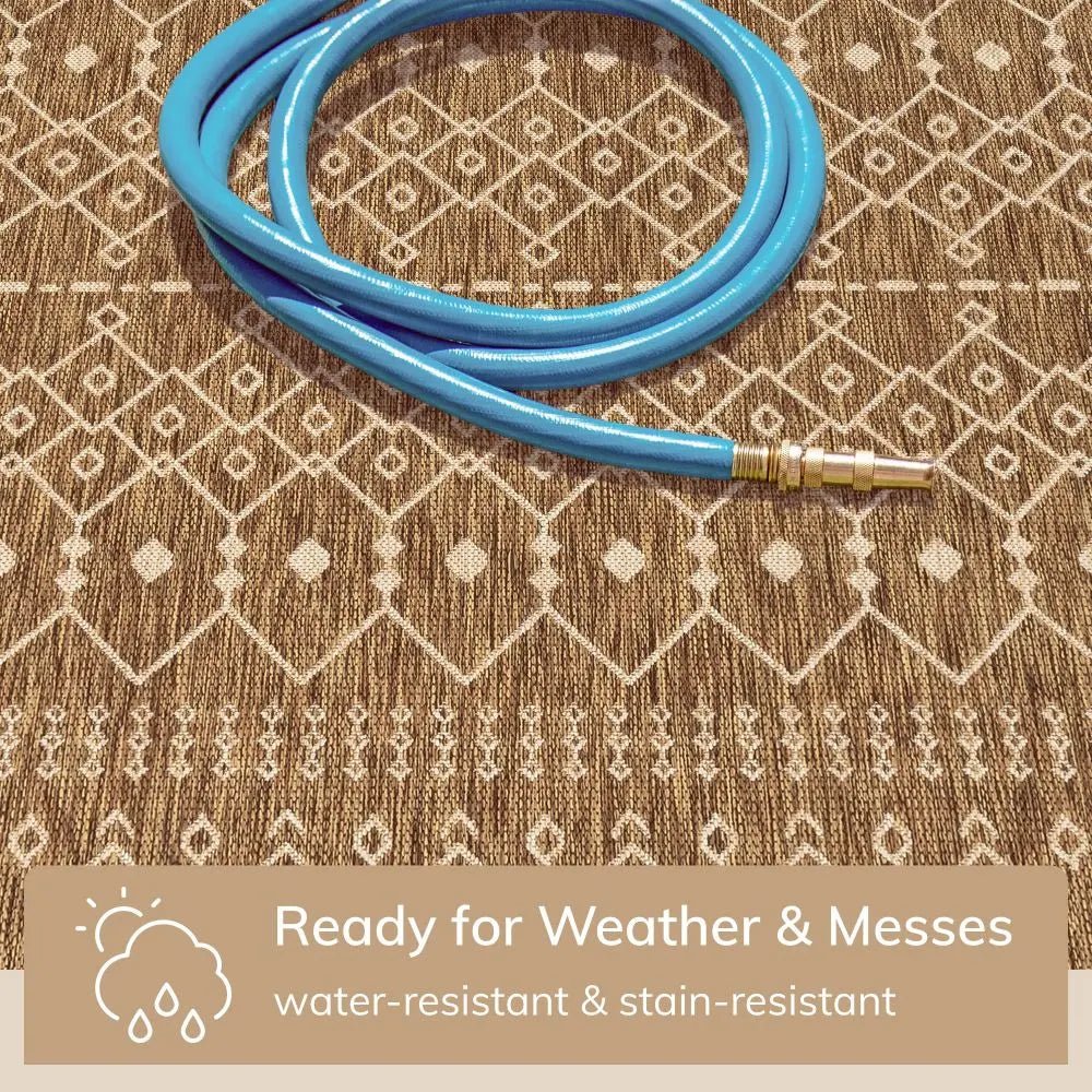 Nord Moroccan Tribal Indoor Outdoor Brown Flatweave Rug Well Woven