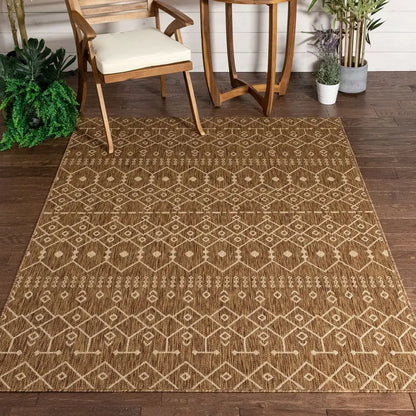 Nord Moroccan Tribal Indoor Outdoor Brown Flatweave Rug Well Woven