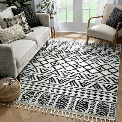 Tayanna Tribal Moroccan Ivory Shag Rug Well Woven