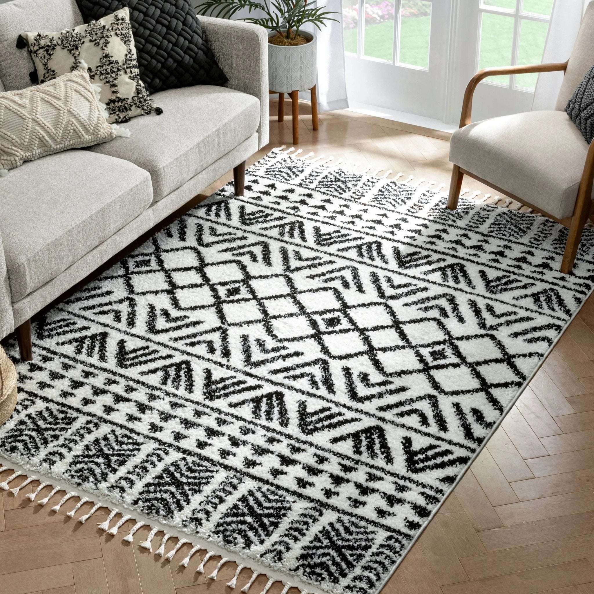 Tayanna Tribal Moroccan Ivory Shag Rug Well Woven