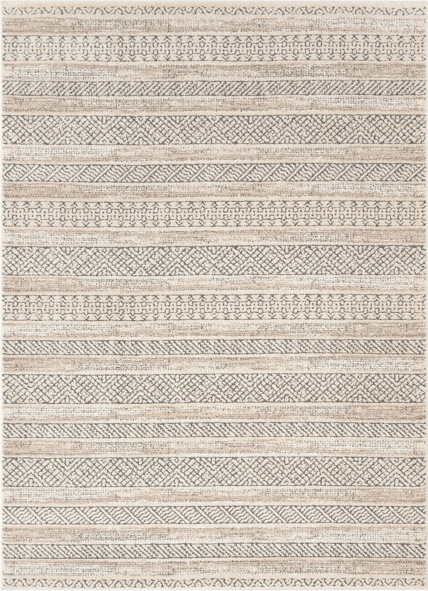 Fresco Tribal Geometric Beige Distressed High-Low Rug Well Woven