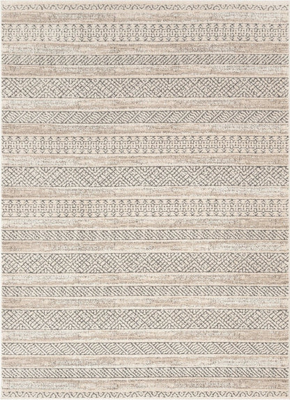 Fresco Tribal Geometric Beige Distressed High-Low Rug Well Woven