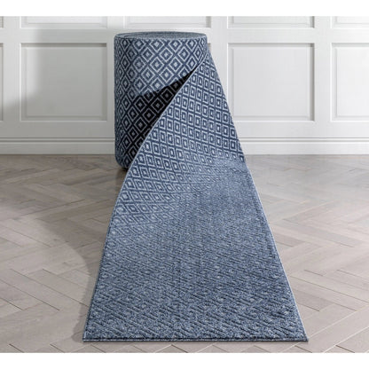 Custom Size Runner Pia Tribal Geometric Diamond Pattern Dark Blue Choose Your Width x Choose Your Length Hallway Runner Rug Well Woven
