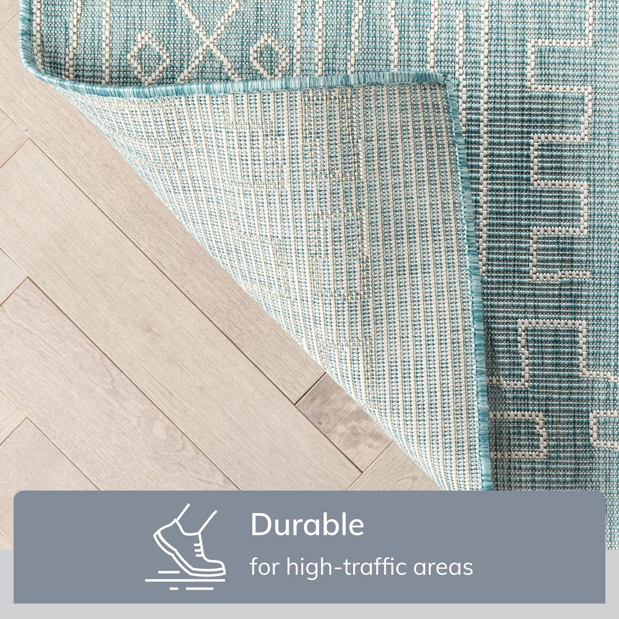 Anza Tribal Geometric Pattern 5'3" x 7'3" Blue Flat-Weave Indoor/Outdoor Rug Well Woven