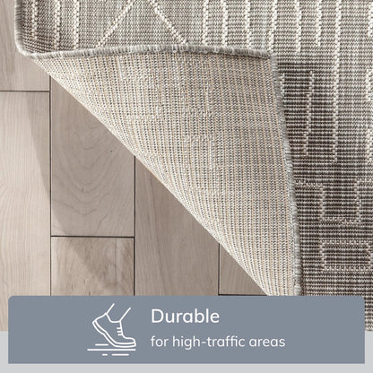 Anza Tribal Geometric Pattern Grey 5'3" x 7'3" Flat-Weave Indoor/Outdoor Rug Well Woven