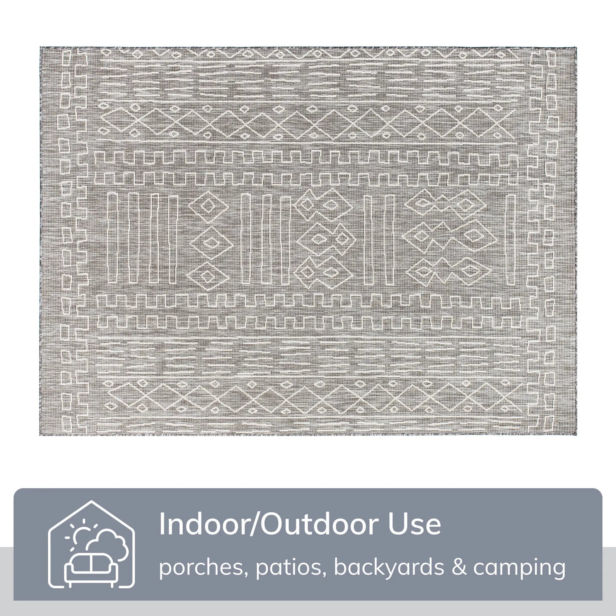 Anza Tribal Geometric Pattern Grey 5'3" x 7'3" Flat-Weave Indoor/Outdoor Rug Well Woven